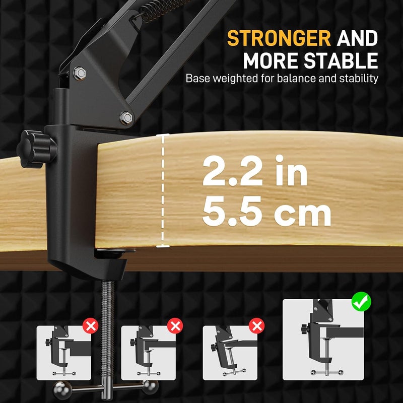 Maono حامل ميكروفون ذراع بوم: ذراع ميكروفون معدني قابل للتعديل لتعليق الميكروفون للبودكاست والألعاب والبث والتسجيل، مع مشبك مكتب ومحول برغي 3/8" إلى 5/8" - الحد الأقصى للحمولة 1 كجم BA20 أسود - Image 3